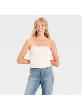 Women's Denim Corset Tube Top - Universal Thread™ White 2 NWT